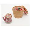 Image 3 : Colorful Chinese porcelain tea pot in insulated  woven basket tea caddy, both in very good  conditio