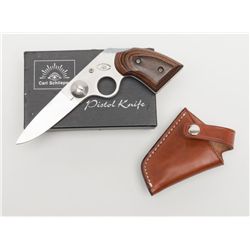 Knife lot including a Carl Schlieper stainless  handmade folding blade knife with wood pistol grip