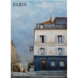 Color print of a Paris street scene by Andre  Renoux, approx. 24” x 17”.  Est.:  $50-$75.