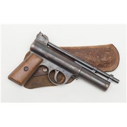 British Webley & Scott Mark I Pellet Pistol, with  tooled leather holster, considerable muted blue