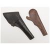 Image 1 : Lot of 2 early large percussion revolver leather  holsters, one a flap style, the other a slim Jim