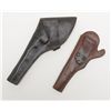 Image 2 : Lot of 2 early large percussion revolver leather  holsters, one a flap style, the other a slim Jim