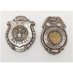 Lot of two badges, one a U.S. Marshal badge with  spread eagle at top, union shield in center, no  m