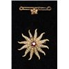 Image 1 : One beautiful Victorian brooch and pin set in 14 k  yellow gold set with real pearls and a garnet.