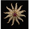Image 2 : One beautiful Victorian brooch and pin set in 14 k  yellow gold set with real pearls and a garnet.