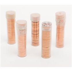 5 rolls (1 each) different Proof Lincoln Cents;  250 coins total.   Est.:  $90-$150.