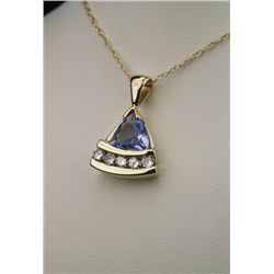 Striking Tanzanite and Diamond Pendant with  trilliant cut Tanzanite weighing approx. 1.50  carats w