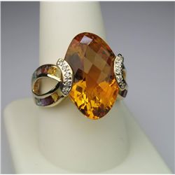 Striking Fantasy cut Citrine and Multi-Gem Ring  approx. 11.25 carat Citrine with checkerboard cut