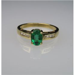 Beautiful Colombian Emerald and Diamond Ring with  lovely fern green colored emerald weight approx.