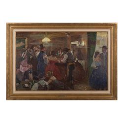 Original oil on board entitled “Back Room of Bar”  by Arthur D. Fuller, signed  lower center and  da