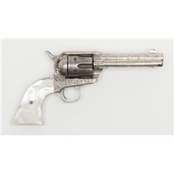 Period engraved Colt Civilian Model SAA revolver,  .45 cal., 4-3/4” barrel, nickel finish, pearl  gr