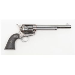 Colt SAA revolver, .45 cal., 7-1/2” barrel, blue  and case hardened finish, checkered hard rubber  g