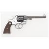 Image 1 : Colt Officer’s Model DA revolver, .22LR cal., 6”  round barrel, blue finish, checkered wood  medalli