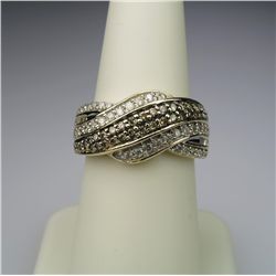 Captivating  LeVian Style White and Chocolate  Diamond Ring set with 82 round and baguette cut  Diam