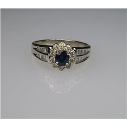 Diana Style Blue Sapphire and Diamond Ring with  Fine blue Sapphire encircled with 32 round and 24