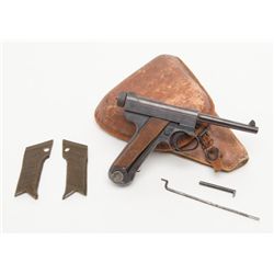 Japanese Nambu semi-auto pistol with holster,  #265852, 1 grip broken, mismatched clip, extra  grips