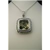 Image 2 : Stylish Square Green Quartz, Fine Green Tourmaline  and Diamond Pendant set with checkerboard cut  g