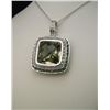 Image 3 : Stylish Square Green Quartz, Fine Green Tourmaline  and Diamond Pendant set with checkerboard cut  g