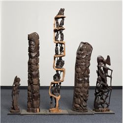 Collection of 5 older African carvings in  traditional styles from Robert Petersen’s “Trophy  Room”