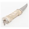 Image 7 : 20th century dagger in carved bone body mounted  with silver and hammered brass. Simulated damascus