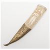 Image 8 : 20th century dagger in carved bone body mounted  with silver and hammered brass. Simulated damascus