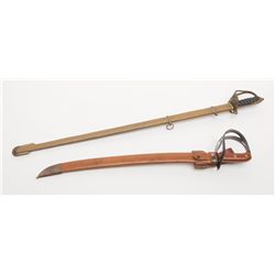 Lot of 2 military style swords with scabbards, age  and origin unknown.   Est.:  $75-$150.