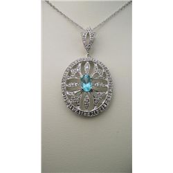 Beautiful Teal Blue Paraiba Tourmaline and Diamond  Pendant with oval Tourmaline accented by 32 roun