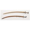 Image 1 : Lot of 2 Mid-Eastern style blades with scabbards;  first, one approx. 34” overall with small brass