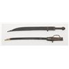 Image 1 : Lot of 2 short swords with scabbards including an  un-marked piece with integral brass guard/grip,