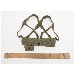 Lot consisting of U.S. clip pouch with harness and  first aid kit with box of battle dressing marked