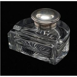 Lead crystal and hand cut inkwell with silver  plated top and rest for pen. Circa 19th century  Est.