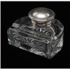 Image 1 : Lead crystal and hand cut inkwell with silver  plated top and rest for pen. Circa 19th century  Est.