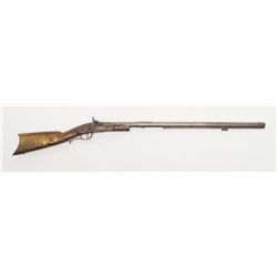 Interesting percussion half stock plains rifle  utilizing early Golden age barrel, patch box and  bu