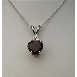 Lovely Heart shaped Red Rhodolite Garnet and Fine  Diamond Pendant with Rhodolite Garnet accented  w