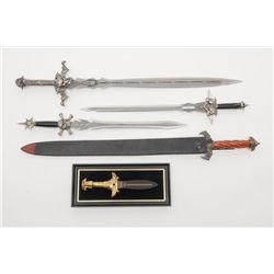 Egyptian-style dagger on plaque and 4 “fantasy”  swords.  Cost consignor over $500.    Est.:   $100-