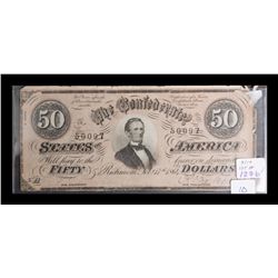 Rare 1864-dated Confederate States of America $50  note.   Est.:  $50-$75.