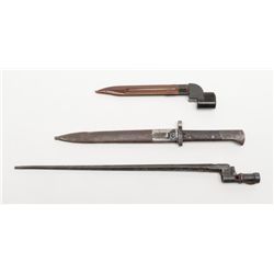 Lot of 3 collector bayonets including a Mauser ’98  with sheath; a British Enfield without sheath an