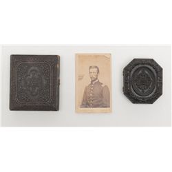 Lot of 3 Civil War era images, 2 in cases and 1  CDV of an un-named officer.  The first cased image