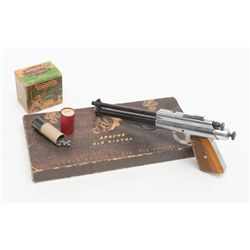 Apache air pistol, Super Power .250 cal. in  factory cardboard box with warranty card and  accompani