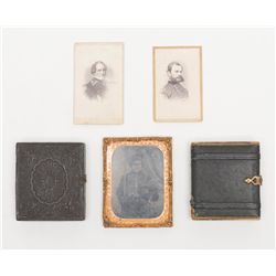 Lot of 5 Civil War era images including 3 tintypes  (2 in cases, 1 in its gold colored frame only)