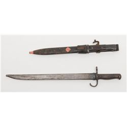 E. Pack & Son marked Mauser bayonet and scabbard +  Arisaka bayonet; both in good to very good  cond