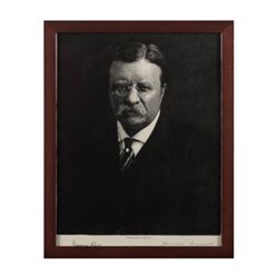 Framed print of President Teddy Roosevelt by  Jacques Reich, approx. 15” x 12”.    Est.:   $50-$75.