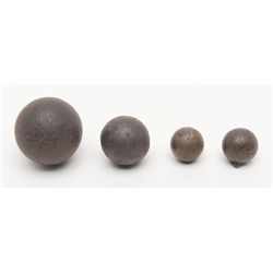 Lot of 4 different size iron Civil War era iron  cannon grape shot balls, varying in size from 1”  t