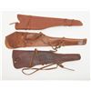 Image 1 : Lot of 5 misc. leather rifle scabbards ranging  from fair to very good condition.   Est.:   $50-$100
