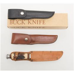 Lot of misc. knives including two Buck knives with  leather sheaths, 4 folder pocket knives and 2  u