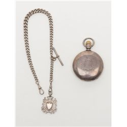 Hamden Watch Company large size coin silver  hunting case pocket watch with silver chain and  showin