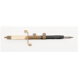 Unidentified naval style dirk or dagger with  Marine ivory grips and triangular blade with brass  an