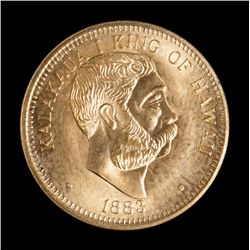 Commemorative re-strike of the Hawaiian 1883 coin  showing portrait of King. Est.: $25-$50