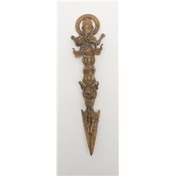 Cast brass ceremonial dagger showing Indian  elephant God motif intertwined with other spirit  effig