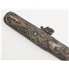 Image 23 : 20th-century Chinese sword hammered soft metal  scabbard and mounts inlaid with jewels showing an  o